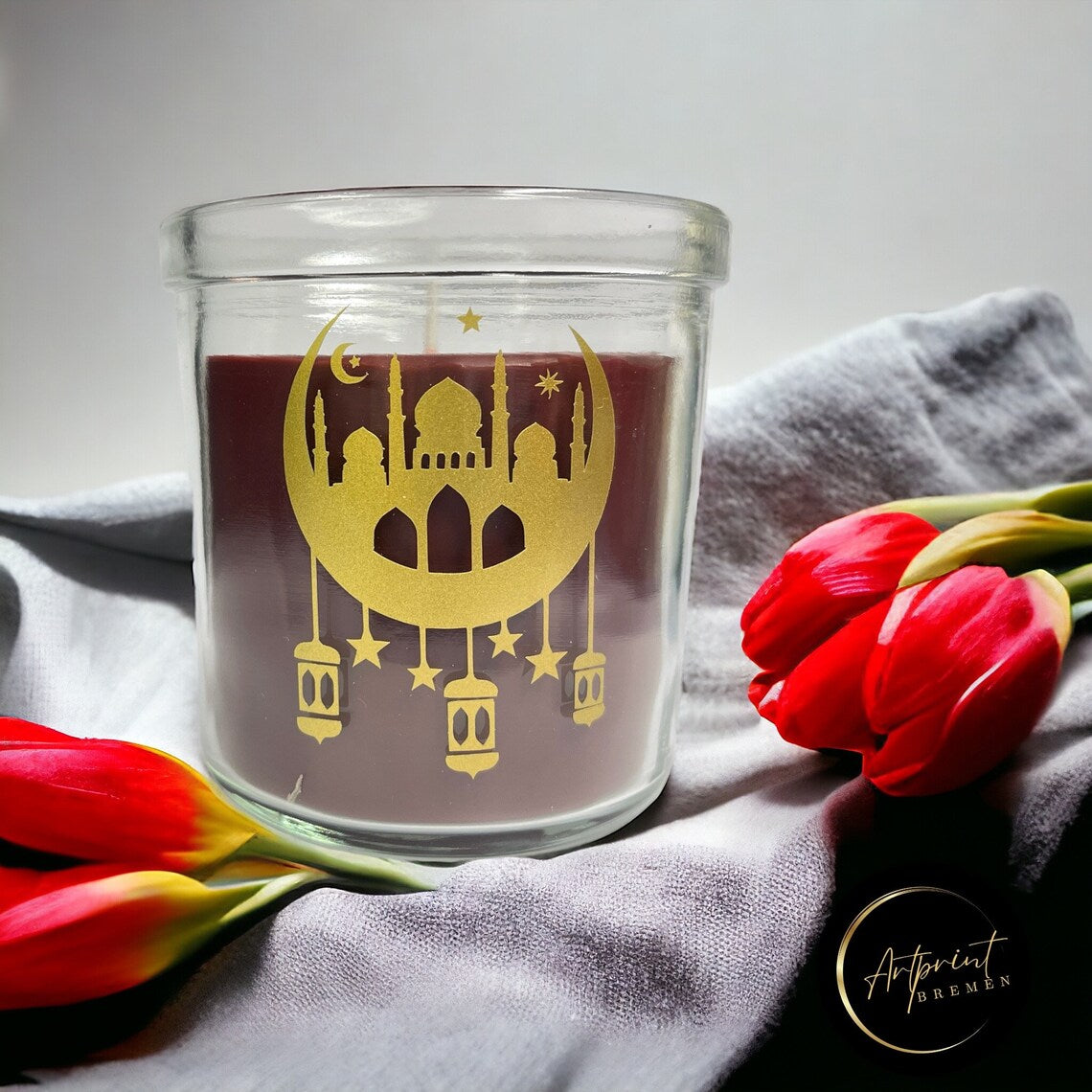 Vela perfumada personalizada en vaso – Ramadán y Eid