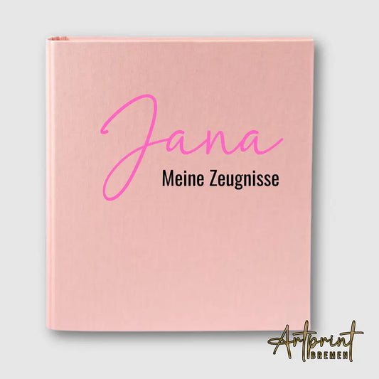 Personalisierte Zeugnismappe aus Leinen mit Name