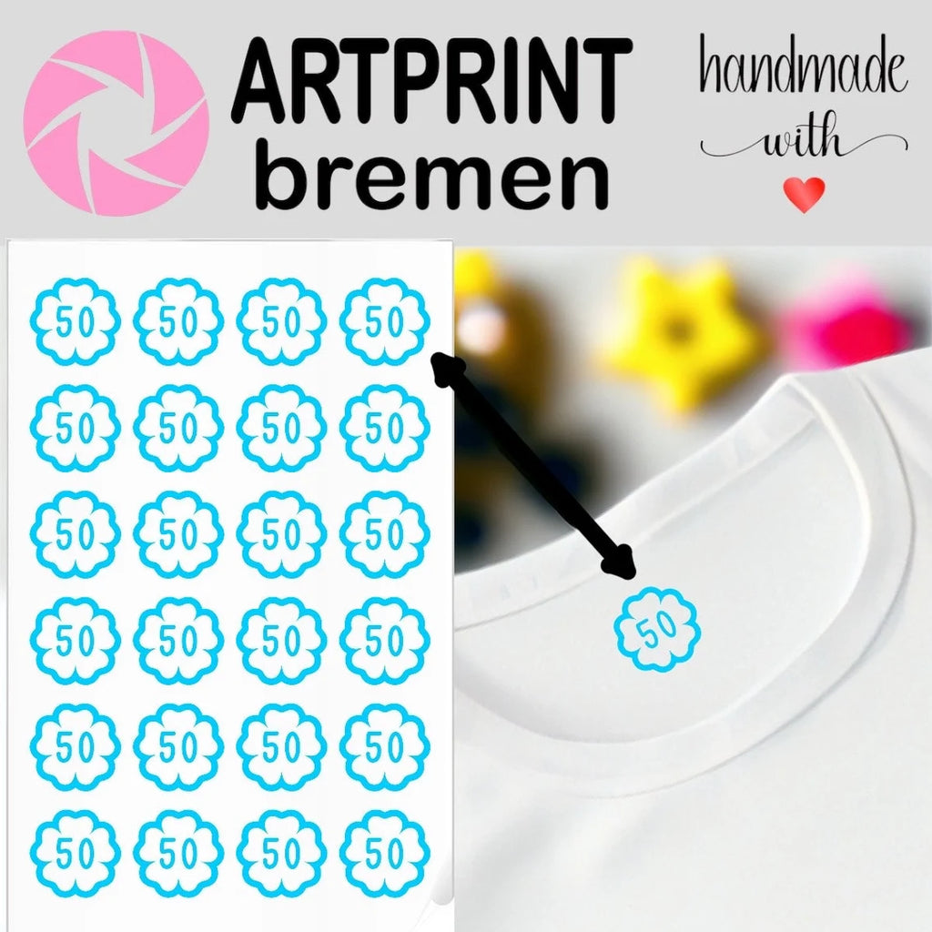 Personalisierte Größenetiketten aus Flexfolie – 24er Set