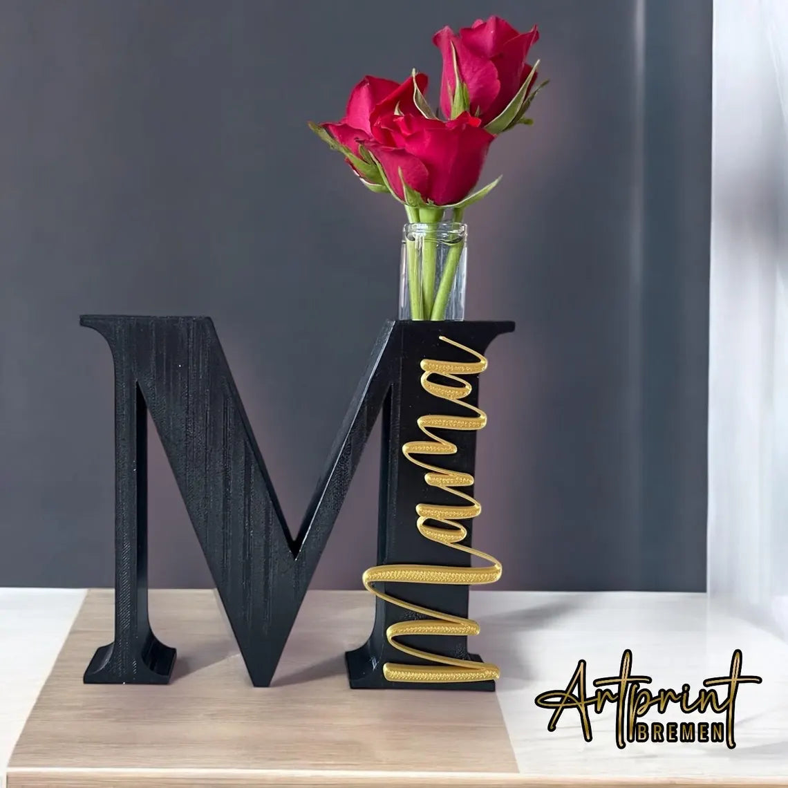 Personalisierte 3D-Druck Vase „M wie Mama“ mit Reagenzglas