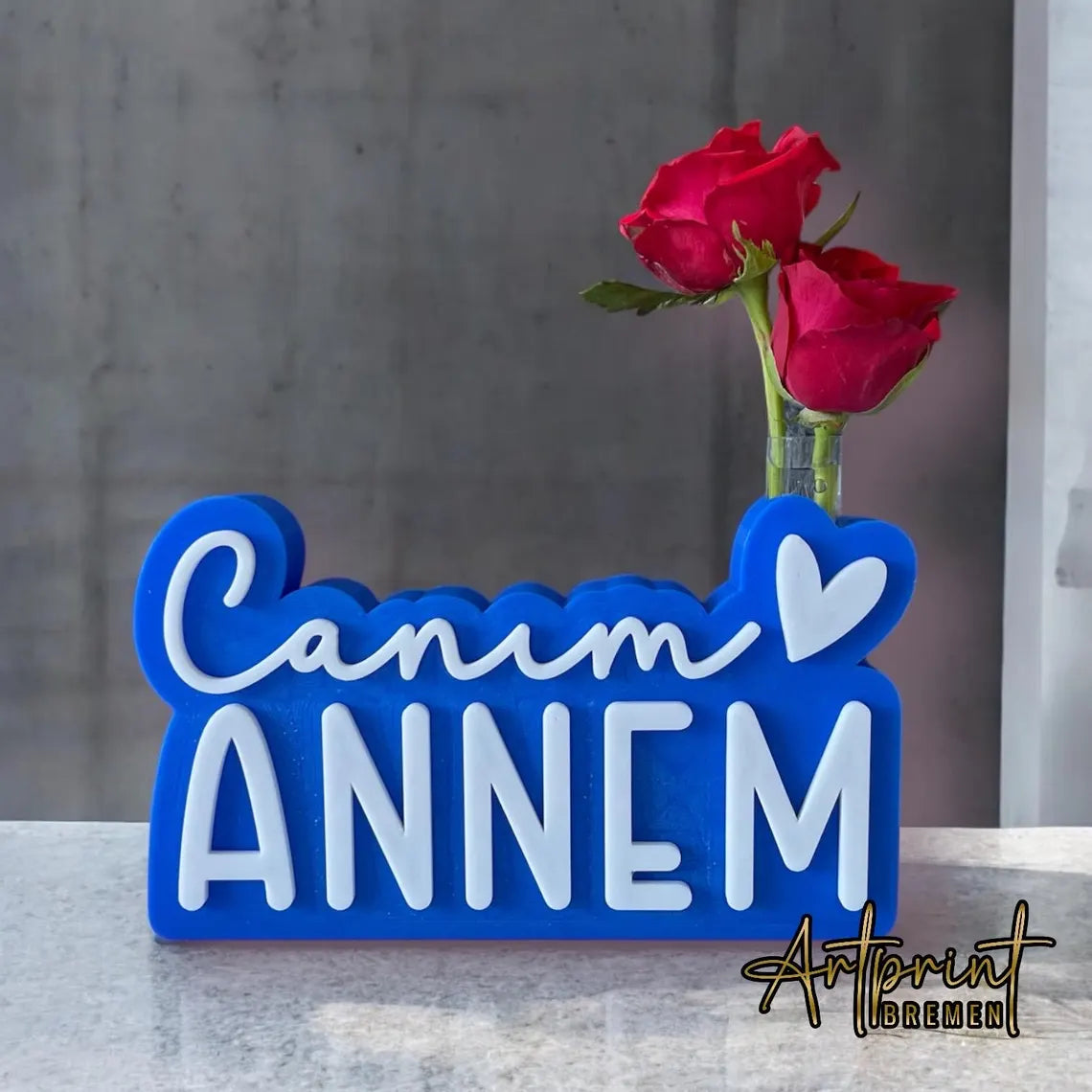 Personalisierte 3D-Druck Vase „Canım Annem“ mit Reagenzglas