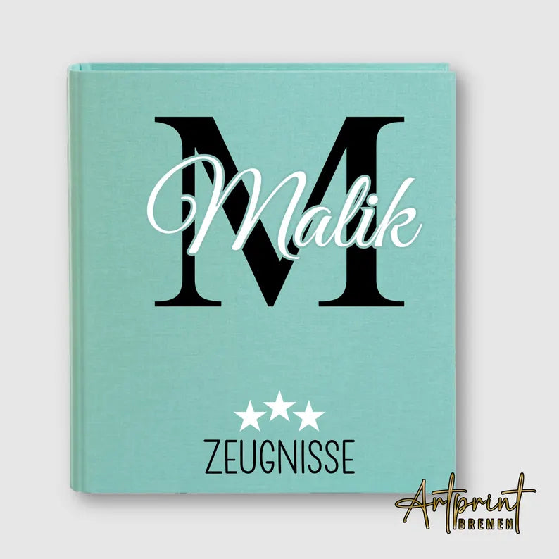 Personalisierte Zeugnismappe aus Leinen mit Name